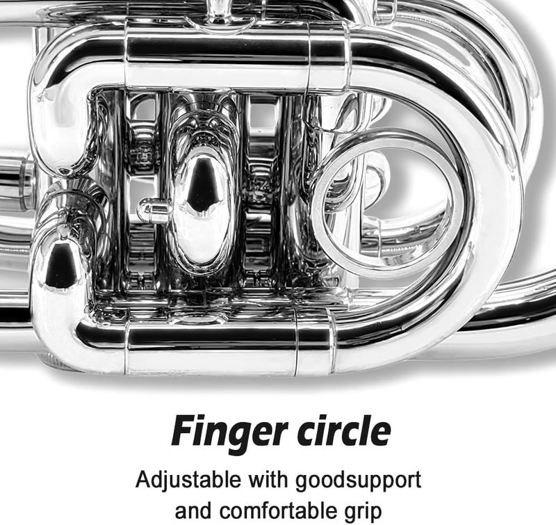 ModouString Bb Pocket Trumpet with Case,Mouthpiece, Cleaning Cloth Brass Musical Instruments for Students and Beginners (silver) - Image 5